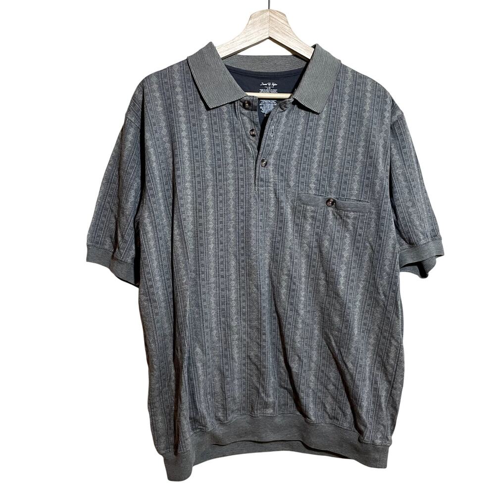 David Taylor Collection short sleeved gray striped polo shirt men's size large